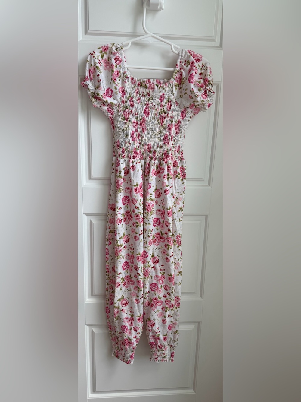 SweetHoney Jump Suit Pink Floral Smocked